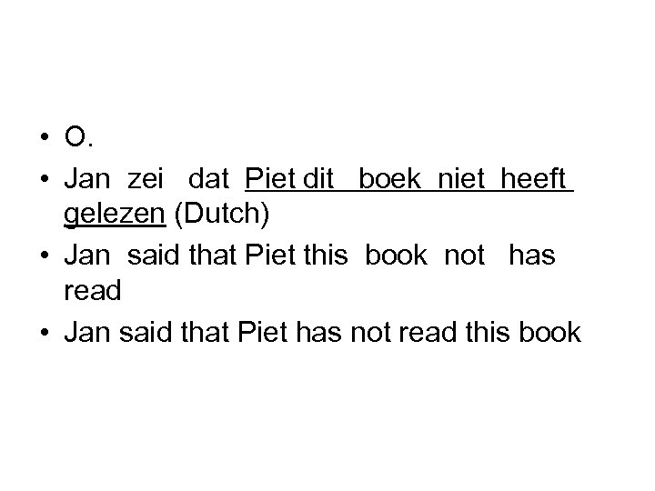  • O. • Jan zei dat Piet dit boek niet heeft gelezen (Dutch)