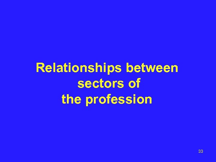 Relationships between sectors of the profession 33 