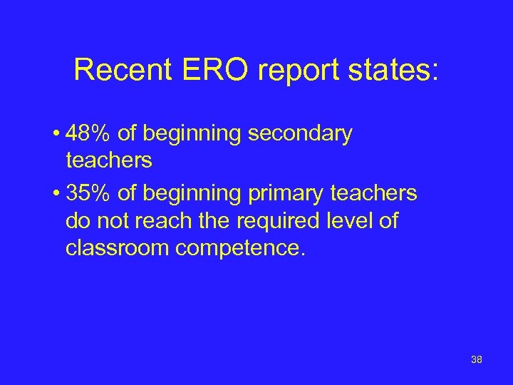 Recent ERO report states: • 48% of beginning secondary teachers • 35% of beginning
