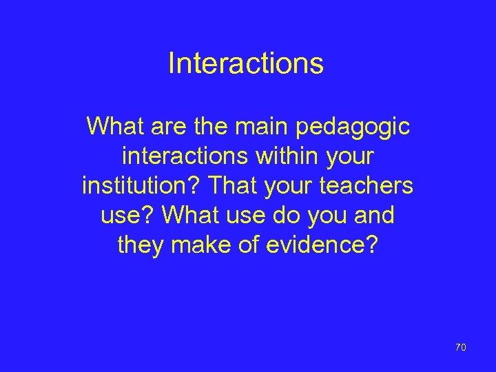 Interactions What are the main pedagogic interactions within your institution? That your teachers use?