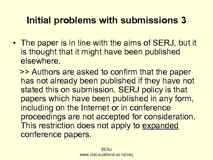 Initial problems with submissions 3 • The paper is in line with the aims