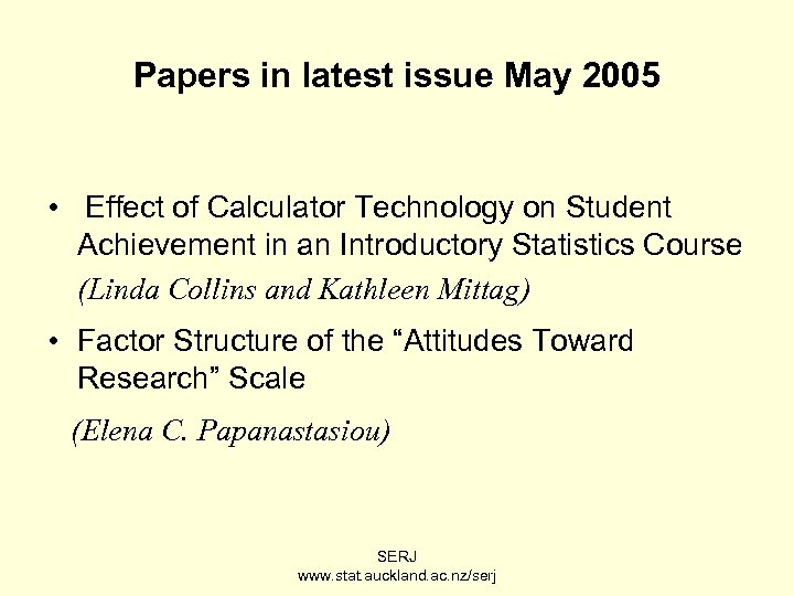 Papers in latest issue May 2005 • Effect of Calculator Technology on Student Achievement