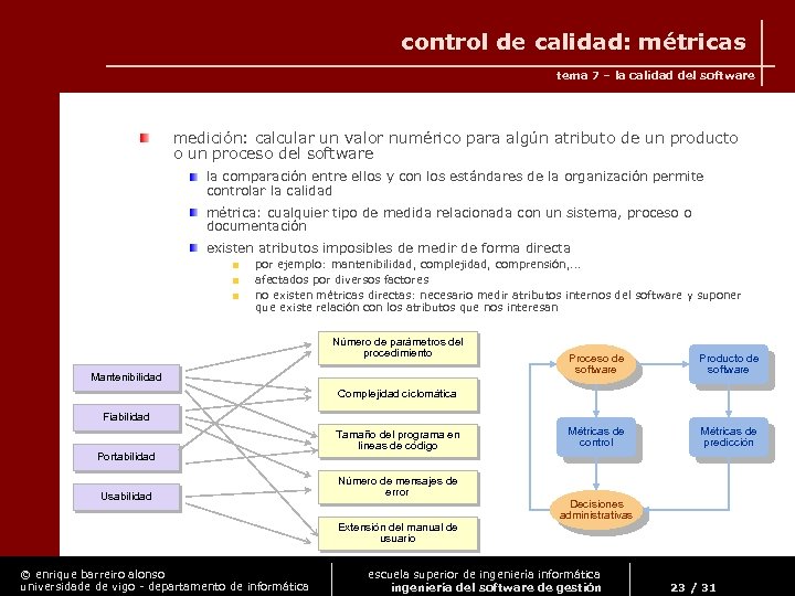 control de calidad: métricas tema 7 – la calidad del software medición: calcular un