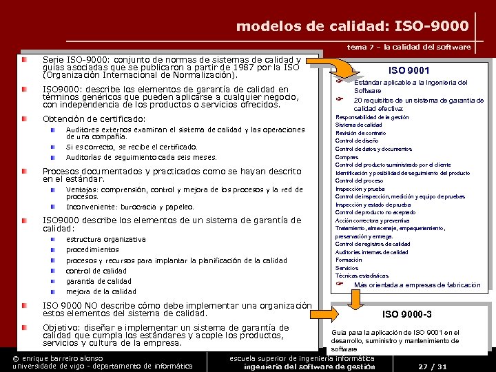 modelos de calidad: ISO-9000 tema 7 – la calidad del software Serie ISO-9000: conjunto