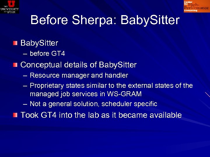Before Sherpa: Baby. Sitter – before GT 4 Conceptual details of Baby. Sitter –