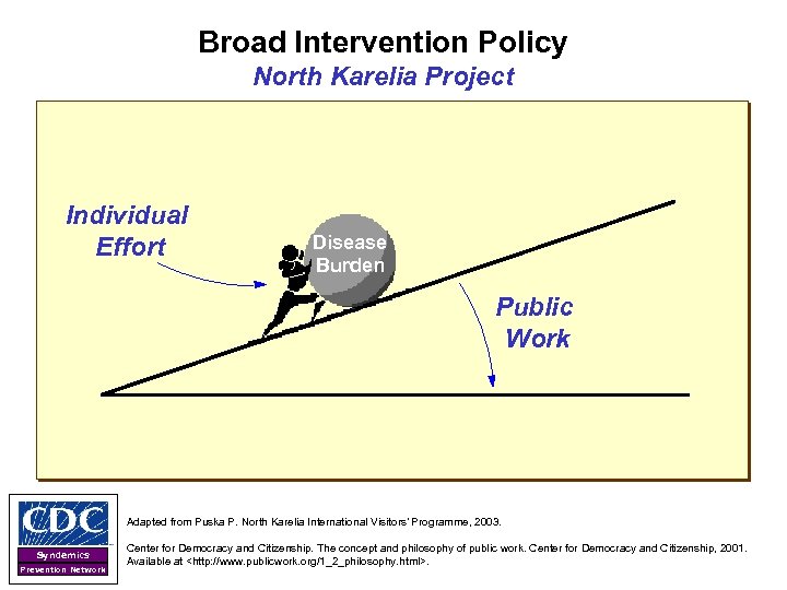 Broad Intervention Policy North Karelia Project Individual Effort Disease Burden Public Work Adapted from