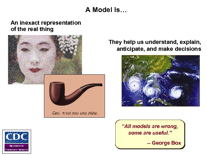 A Model Is… An inexact representation of the real thing They help us understand,