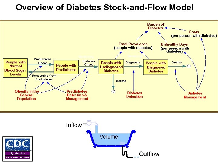 Overview of Diabetes Stock-and-Flow Model Burden of Diabetes Total Prevalence (people with diabetes) People