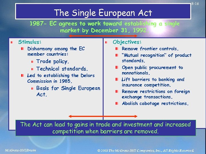 8 -16 The Single European Act 1987 - EC agrees to work toward establishing
