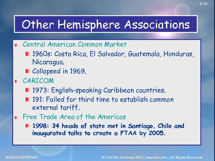 8 -29 Other Hemisphere Associations Central American Common Market 1960 s: Costa Rica, El