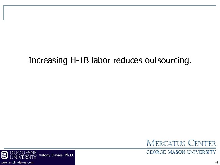 Increasing H-1 B labor reduces outsourcing. 48 