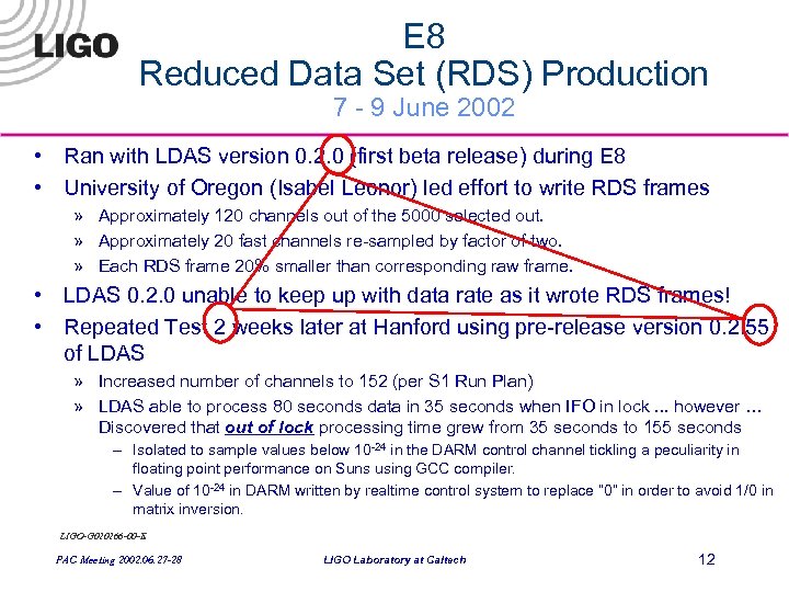 E 8 Reduced Data Set (RDS) Production 7 - 9 June 2002 • Ran