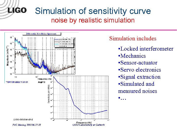 Simulation of sensitivity curve noise by realistic simulation Simulation includes • Locked interferometer •