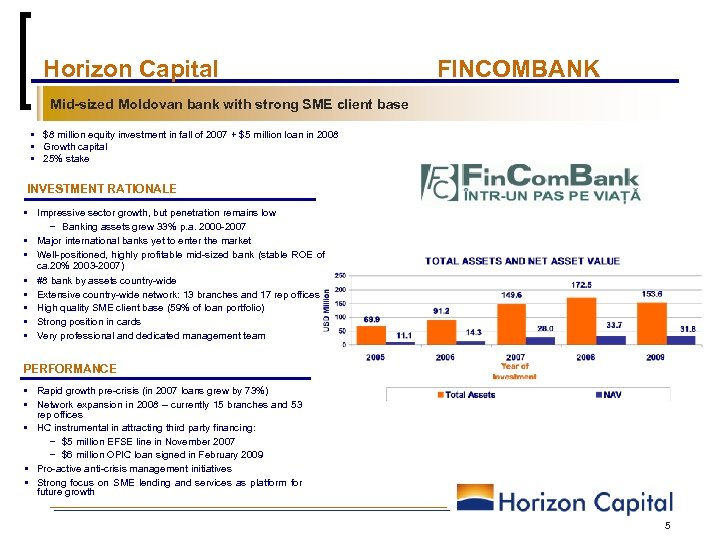 Horizon Capital FINCOMBANK Mid-sized Moldovan bank with strong SME client base • $8 million