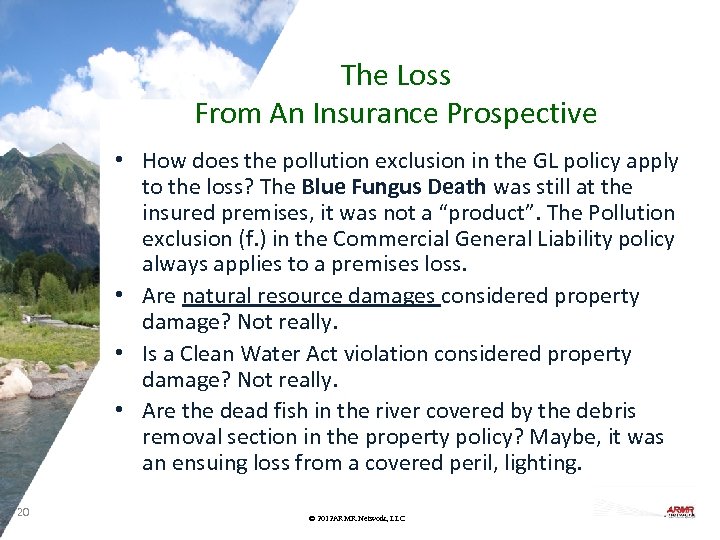 The Loss From An Insurance Prospective • How does the pollution exclusion in the