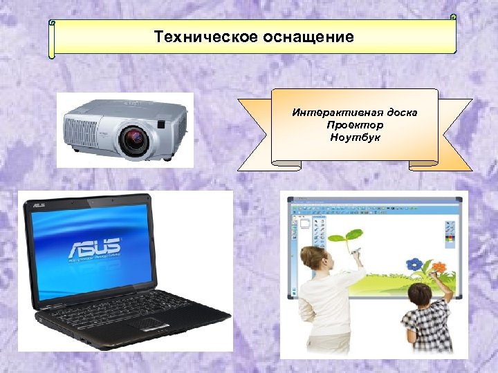 Техническое оснащение Интерактивная доска Проектор Ноутбук 
