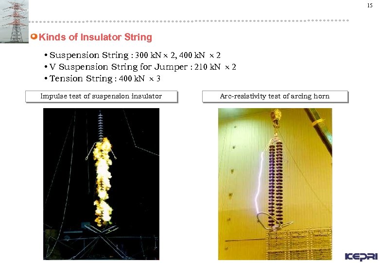 15 Kinds of Insulator String • Suspension String : 300 k. N 2, 400