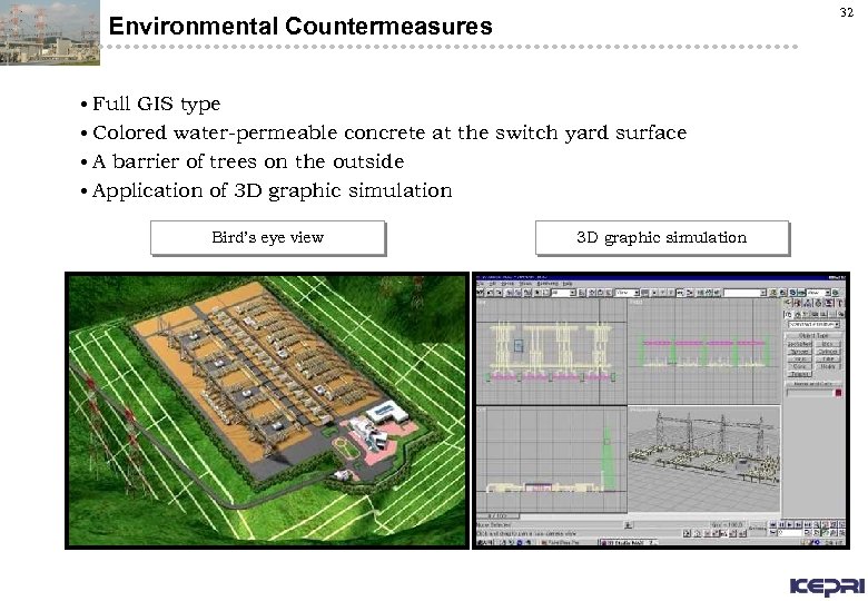 32 Environmental Countermeasures • Full GIS type • Colored water-permeable concrete at the switch