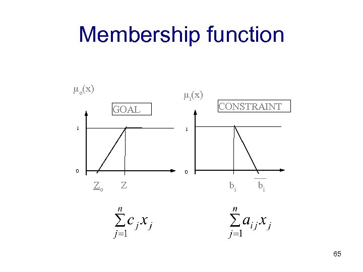 Membership function o(x) 1 0 i(x) GOAL CONSTRAINT 1 0 Zo Z bi bi