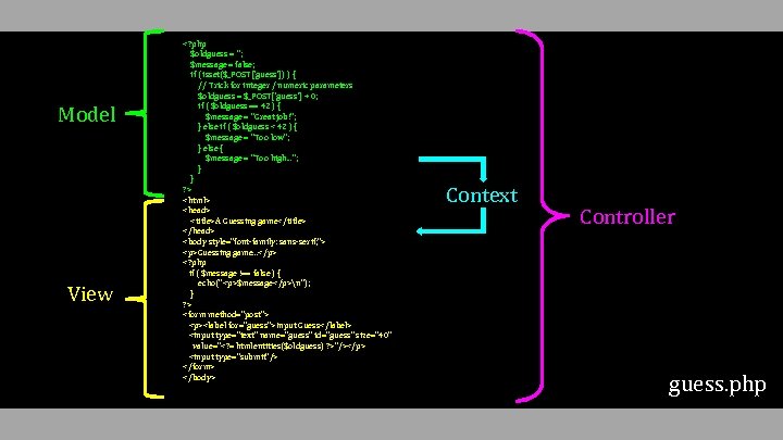Model View <? php $oldguess = ''; $message = false; if ( isset($_POST['guess']) )