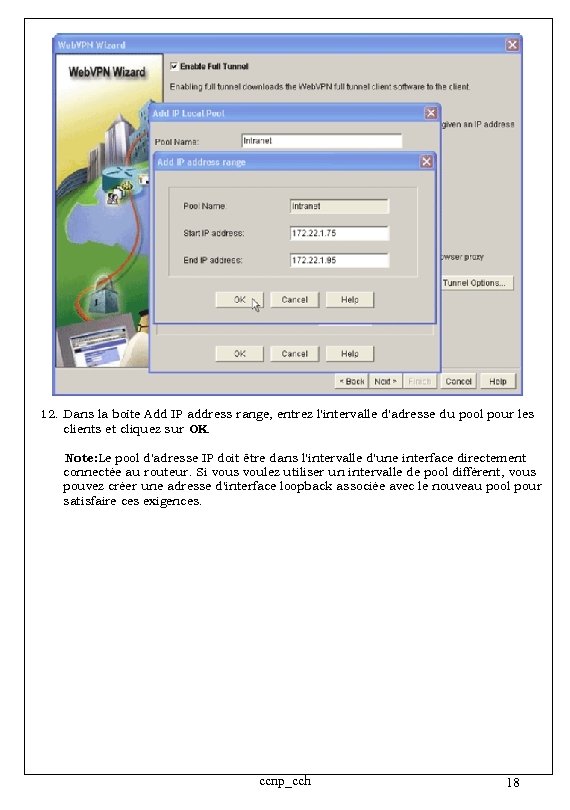 12. Dans la boîte Add IP address range, entrez l'intervalle d'adresse du pool pour
