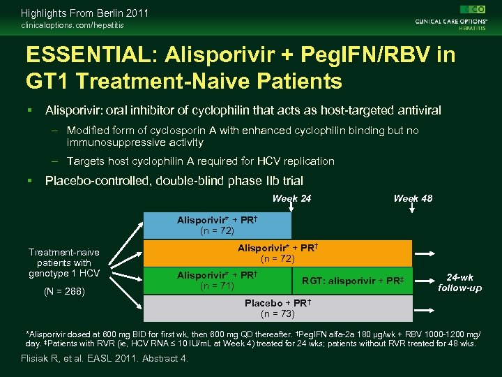 Highlights From Berlin 2011 clinicaloptions. com/hepatitis ESSENTIAL: Alisporivir + Peg. IFN/RBV in GT 1