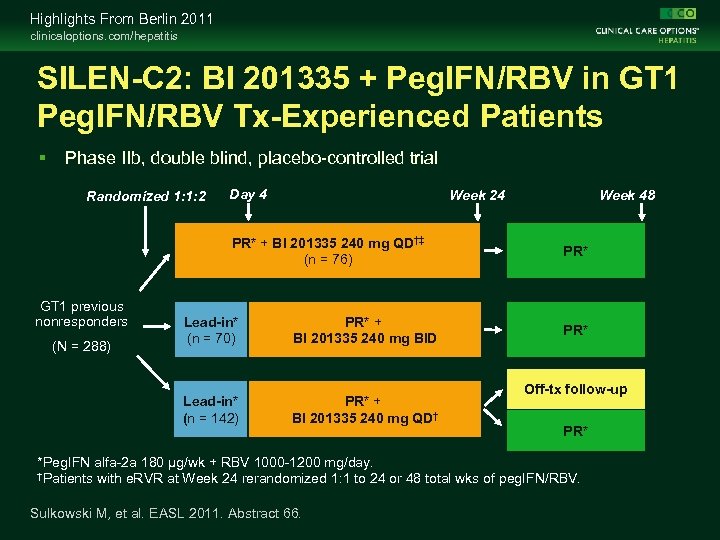 Highlights From Berlin 2011 clinicaloptions. com/hepatitis SILEN-C 2: BI 201335 + Peg. IFN/RBV in