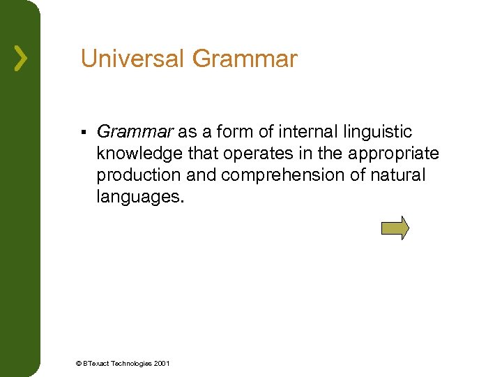 Universal Grammar § Grammar as a form of internal linguistic knowledge that operates in