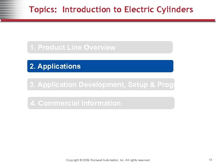 Topics: Introduction to Electric Cylinders 1. Product Line Overview 2. Applications 3. Application Development,