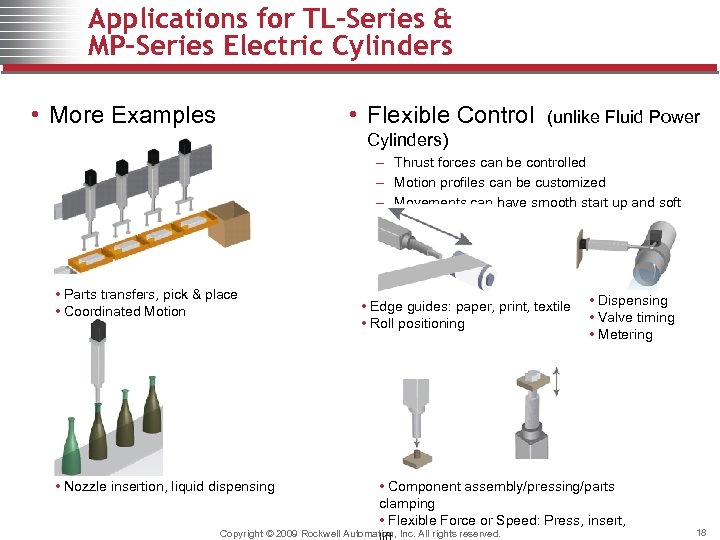 Applications for TL-Series & MP-Series Electric Cylinders • More Examples • Flexible Control (unlike