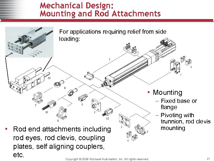 Mechanical Design: Mounting and Rod Attachments For applications requiring relief from side loading: •