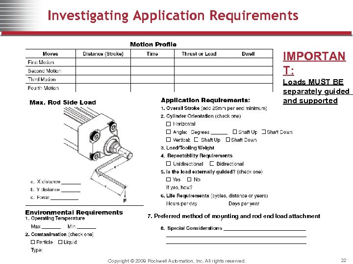 Investigating Application Requirements IMPORTAN T: Loads MUST BE separately guided and supported 7. Preferred