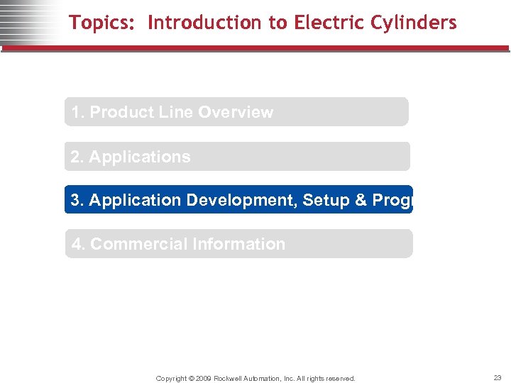 Topics: Introduction to Electric Cylinders 1. Product Line Overview 2. Applications 3. Application Development,