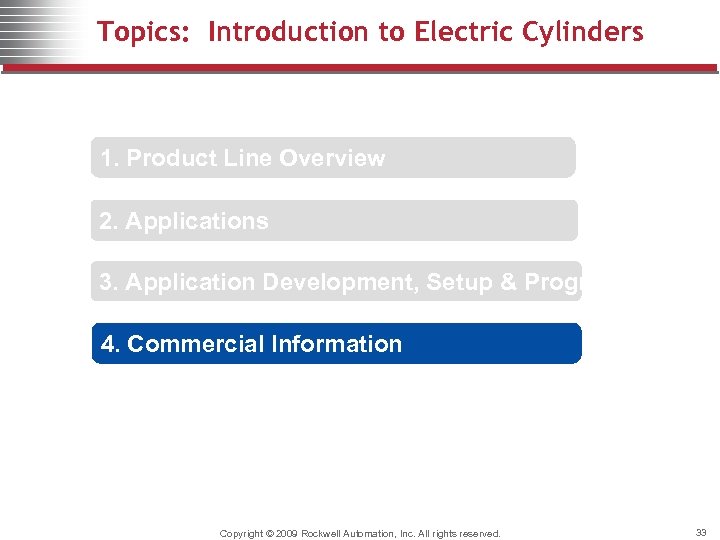 Topics: Introduction to Electric Cylinders 1. Product Line Overview 2. Applications 3. Application Development,