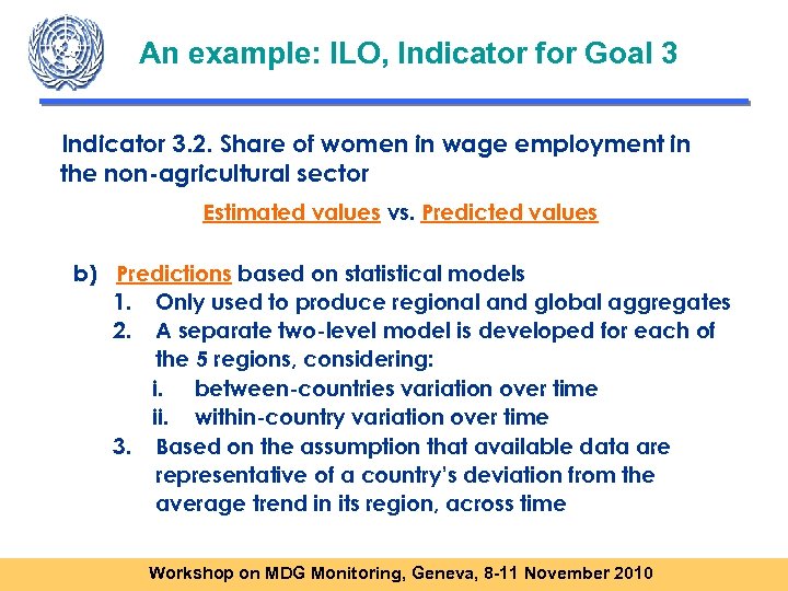 An example: ILO, Indicator for Goal 3 Indicator 3. 2. Share of women in