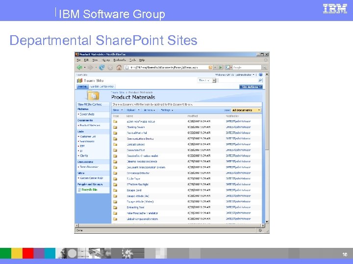 IBM Software Group Departmental Share. Point Sites 16 