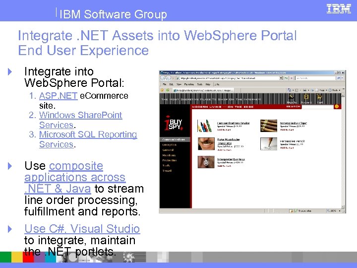 IBM Software Group Integrate. NET Assets into Web. Sphere Portal End User Experience 4