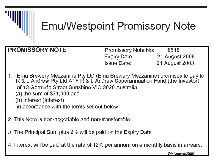 Emu/Westpoint Promissory Note PROMISSORY NOTE Promissory Note No: 8518 Expiry Date: 21 August 2006