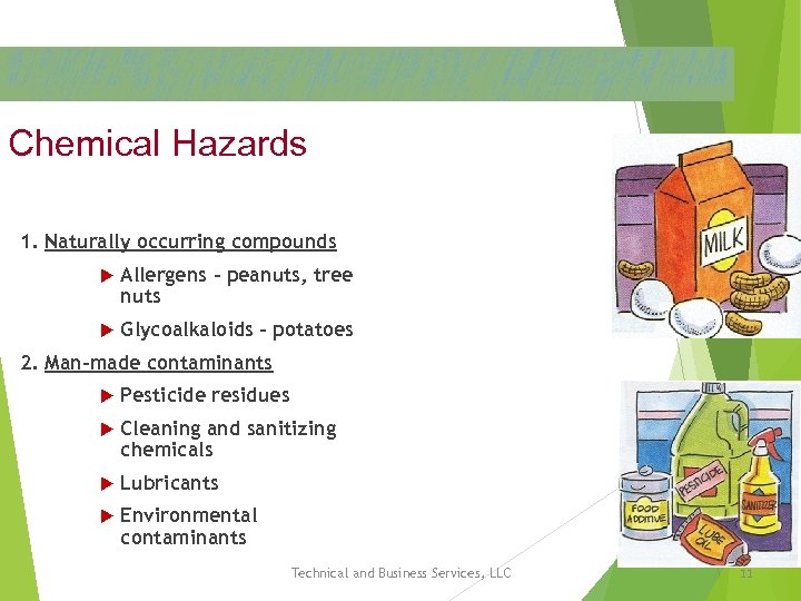 Chemical Hazards 1. Naturally occurring compounds Allergens – peanuts, tree nuts Glycoalkaloids - potatoes