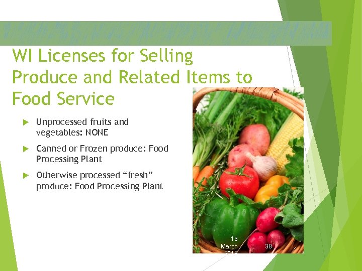 WI Licenses for Selling Produce and Related Items to Food Service Unprocessed fruits and