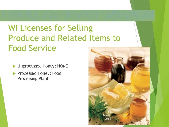 WI Licenses for Selling Produce and Related Items to Food Service Unprocessed Honey: NONE