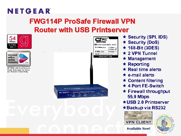 FWG 114 P Pro. Safe Firewall VPN Router with USB Printserver ê Security (SPI,