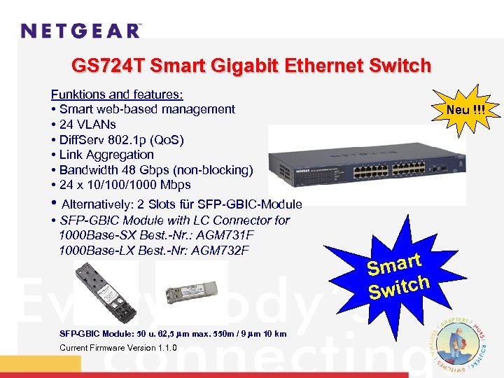 GS 724 T Smart Gigabit Ethernet Switch Funktions and features: • Smart web-based management