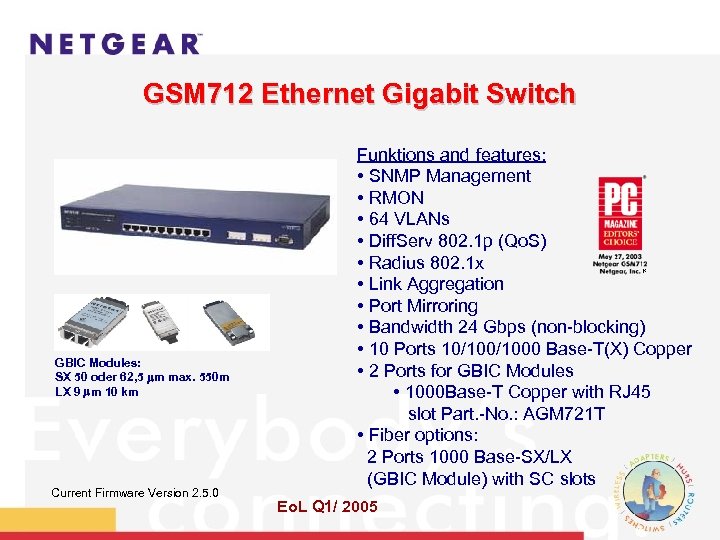 GSM 712 Ethernet Gigabit Switch Funktions and features: • SNMP Management • RMON •