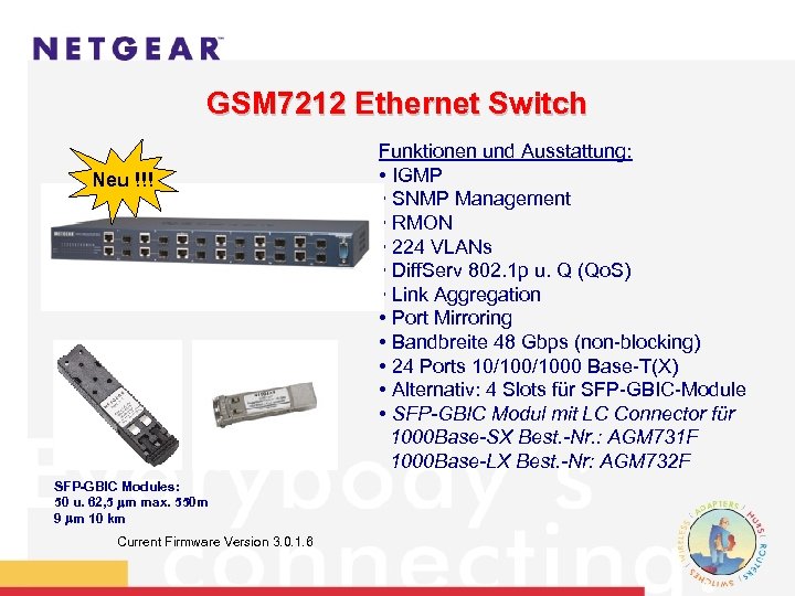 GSM 7212 Ethernet Switch Neu !!! SFP-GBIC Modules: 50 u. 62, 5 m max.