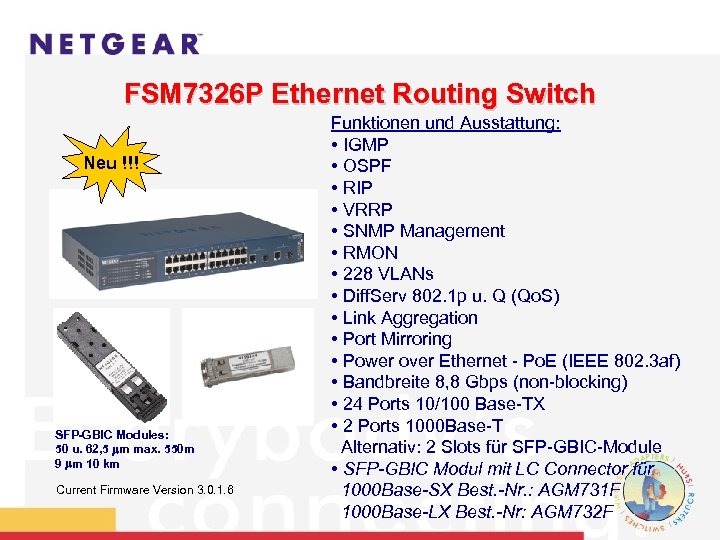 FSM 7326 P Ethernet Routing Switch Neu !!! SFP-GBIC Modules: 50 u. 62, 5