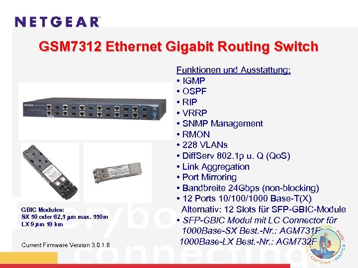 GSM 7312 Ethernet Gigabit Routing Switch GBIC Modules: SX 50 oder 62, 5 m