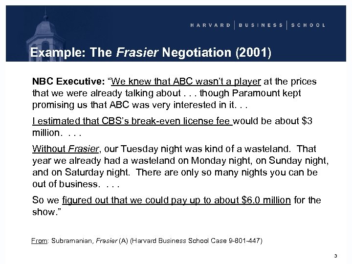 Example: The Frasier Negotiation (2001) NBC Executive: “We knew that ABC wasn’t a player