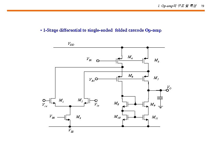 1. Op-amp의 구조 및 특성 • 1 -Stage differential to single-ended folded cascode Op-amp