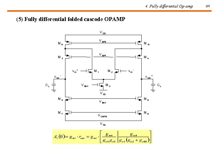 4. Fully differential Op-amp (5) Fully differential folded cascode OPAMP V DD V BP